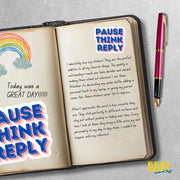Think Pause Reply Sticker for Mindfulness & Meditation | Self-Care Reminder | Vinyl Decal for Laptop, Journal Planner