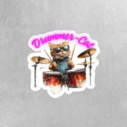 Drummer-Cat Sticker | Drummer Playing Cat | Fun Musician Cat Art | Cute Cat Decal | Gifts for Musicians & Cat Lovers