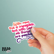 Matthew 19:26 Sticker, Christian Faith Stickers, Bible Verse Scripture Quotes