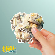 Europe Cafe Stickers | Barcelona, Paris and Napoli Sticker Pack | 3 Pack