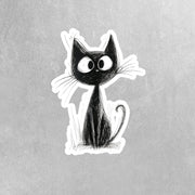 Pencil Sketch Cat Sticker - Black Cat Sticker - Cat Drawing Sticker - Whimsical Cat Sticker