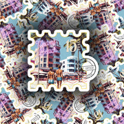 Miami Beach Sticker - Beach Sticker - Miami Beach Vintage Postage Stamp Sticker