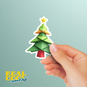 Origami Christmas Tree Sticker - Cute Christmas Tree Sticker - Origami Christmas Tree Decal