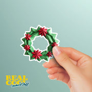 Origami Christmas Wreath Sticker - Cute Christmas Wreath Sticker - Origami Christmas Wreath Decal