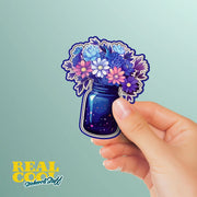 Flower Bouquet Sticker - Cosmic Theme Flower Sticker - Mason Jar Flowers Sticker