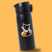 Black Cat Pumpkin - Halloween Sticker - Black Car Sticker