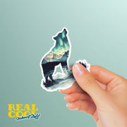 Wolf Sticker - Double Exposure Sticker - Howling Wolf Sticker - Northern Lights Sticker