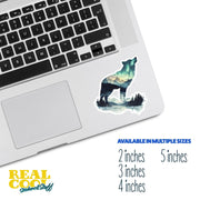 Wolf Sticker - Double Exposure Sticker - Howling Wolf Sticker - Northern Lights Sticker