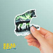Wolf Sticker - Double Exposure Design - Northern Lights Decal - Unique Wolf Art for Home & Laptop Decor