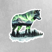 Wolf Sticker - Double Exposure Design - Northern Lights Decal - Unique Wolf Art for Home & Laptop Decor