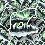 Wolf Sticker - Double Exposure Design - Northern Lights Decal - Unique Wolf Art for Home & Laptop Decor