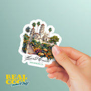 Hearst Castle Sticker | San Simeon California Travel Decal | Vintage Postcard Style | Souvenir Gift for Travelers & Collectors