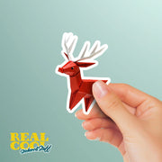Origami Reindeer Sticker - Cute Reindeer Sticker - Origami Reindeer Decal - Red-Nosed Reindeer Sticker