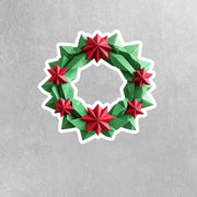 Origami Christmas Wreath Sticker - Cute Christmas Wreath Sticker - Origami Christmas Wreath Decal