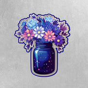 Flower Bouquet Sticker - Cosmic Theme Flower Sticker - Mason Jar Flowers Sticker