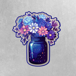 Flower Bouquet Sticker - Cosmic Theme Flower Sticker - Mason Jar Flowers Sticker