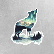 Wolf Sticker - Double Exposure Sticker - Howling Wolf Sticker - Northern Lights Sticker