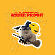 Cat Witch Sticker, Broomstick Cat Halloween Decal, Cute Spooky Cat Art for Halloween Decor, Witchy Cat Gifts & Fun Stickers