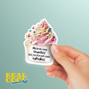 Brain Says Crunches, Stomach Says Cupcakes - Funny Sticker, Humorous Motivation for Health & Sweets Lovers, Perfect Gift Idea