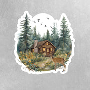 Cabin In The Woods Sticker - Lush forest house scene vinyl sticker - Forest Sticker