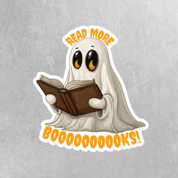 Reading Sticker - Read More Booooks Ghost Sticker - Funny Book Lover Gift for Bibliophiles & Readers