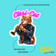 Clari-Cat Sticker | Clarinet Playing Cat | Fun Musician Cat Art | Cute Cat Decal | Gifts for Musicians & Cat Lovers