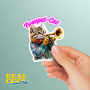 Trumpet-Cat Sticker | Trumpet Playing Cat | Fun Musician Cat Art | Cute Cat Decal | Gifts for Musicians & Cat Lovers