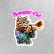 Trumpet-Cat Sticker | Trumpet Playing Cat | Fun Musician Cat Art | Cute Cat Decal | Gifts for Musicians & Cat Lovers