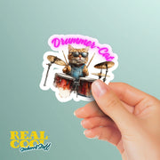 Drummer-Cat Sticker | Drummer Playing Cat | Fun Musician Cat Art | Cute Cat Decal | Gifts for Musicians & Cat Lovers