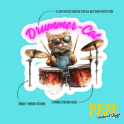 Drummer-Cat Sticker | Drummer Playing Cat | Fun Musician Cat Art | Cute Cat Decal | Gifts for Musicians & Cat Lovers