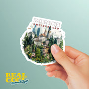 Zurich Sticker - Switzerland Skyline Decal, Travel Souvenir, Water-Resistant Laptop, Phone & Car Decoration
