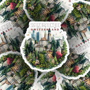 Zurich Sticker - Switzerland Skyline Decal, Travel Souvenir, Water-Resistant Laptop, Phone & Car Decoration