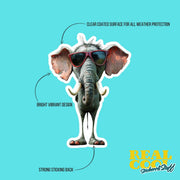 Cool Elephant Sticker - Funny Sunglasses Elephant Decal, Waterproof Vinyl, Cute Car Sticker & Party Favor for Elephant Lovers