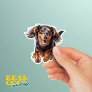 Dachshund Running Sticker - Long Hair Dachshund Decal for Water Bottles, Car & Laptop - Cute Dachshund Dog Vinyl Decal