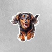 Dachshund Running Sticker - Long Hair Dachshund Decal for Water Bottles, Car & Laptop - Cute Dachshund Dog Vinyl Decal