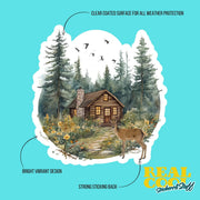 Cabin In The Woods Sticker - Lush forest house scene vinyl sticker - Forest Sticker