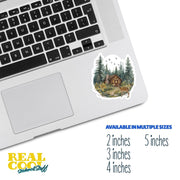 Cabin In The Woods Sticker - Lush forest house scene vinyl sticker - Forest Sticker