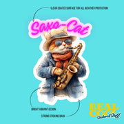 Saxo-Cat Sticker | Saxophone Playing Cat | Fun Musician Cat Art | Cute Cat Decal | Gifts for Musicians & Cat Lovers