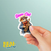 Saxo-Cat Sticker | Saxophone Playing Cat | Fun Musician Cat Art | Cute Cat Decal | Gifts for Musicians & Cat Lovers