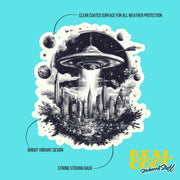 UFO Sticker | Cute Alien Design Vinyl Decal for Laptop, Water Bottle & Personalization | Space Aesthetic Gift