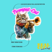Trumpet-Cat Sticker | Trumpet Playing Cat | Fun Musician Cat Art | Cute Cat Decal | Gifts for Musicians & Cat Lovers