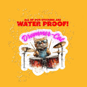 Drummer-Cat Sticker | Drummer Playing Cat | Fun Musician Cat Art | Cute Cat Decal | Gifts for Musicians & Cat Lovers