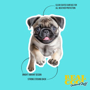 Pug Running Sticker - Pug Decal for Water Bottles, Car & Laptop - Cute Pug Dog Vinyl Decal