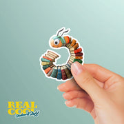 Book Worm Sticker | Cute Reading Decal, Book Lover Gift, Library Decor, Laptop Sticker, Literary Art, School Supplies, Bookish Gift