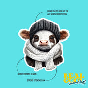 Calf Sticker | Cute Winter Calf Decal | Cow With Scarf Sticker