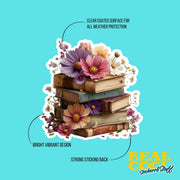 Floral Book Stack Sticker | Book Sticker | Reader Sticker