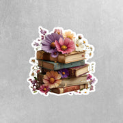 Floral Book Stack Sticker | Book Sticker | Reader Sticker